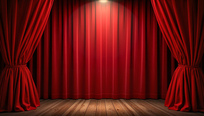 Fototapeta premium Luxurious red velvet theater curtains framing a grand stage, elegance