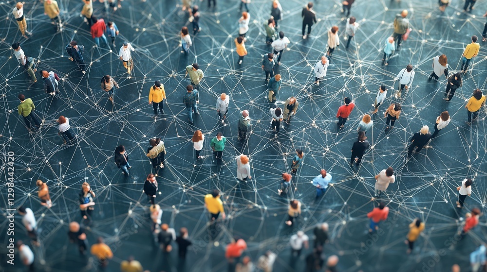 Aufkleber many people connected to each other. aerial network with a crowd of people. generative ai generating