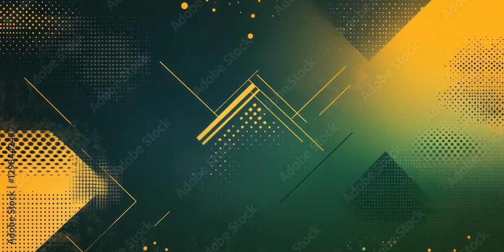 Poster abstract composition showcasing yellow geometric shapes and halftone patterns