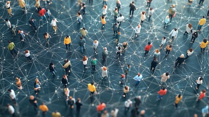 Many people connected to each other. Aerial network with a crowd of people. Generative ai generating connections. Numerous individuals were linked to lifestyle one another.
