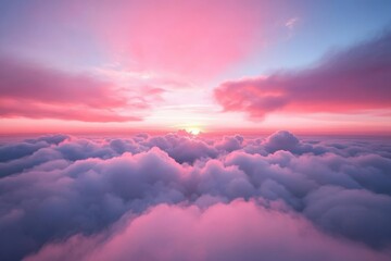 Pink Sunset Over Clouds aerial view