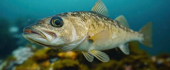 Naklejka premium Spotted Fish Underwater Closeup