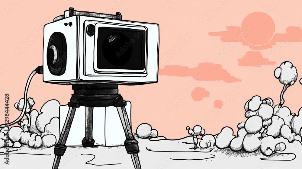 Poster Documentary, A high-fidelity image of a camera setup on a tripod capturing stunning visuals.