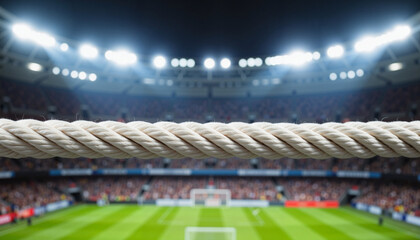 Obraz premium Boundary rope illuminated by stadium lights, sports atmosphere