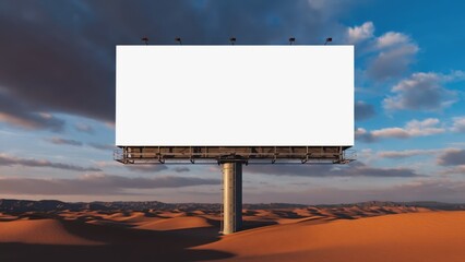 Massive Blank Billboard in a Vast Desert Landscape Under a Stunning Sky