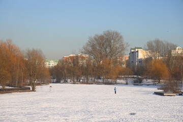 Obraz premium Power line in city park, urbanism, Yuzhnoye Butovo, Moscow, February 2025, 3