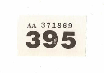 Close up of a vintage raffle ticket.