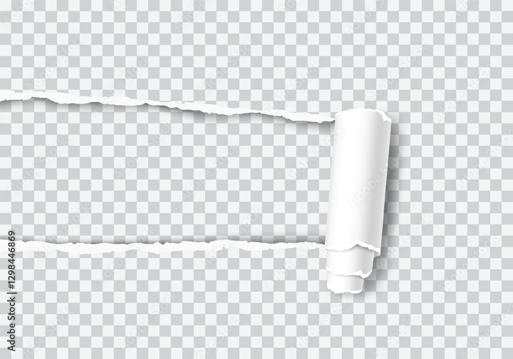 Fototapete realistic vector of a torn hole with a rolled edge. ripped paper with a curled fragment. template fr