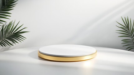 White and Gold Podium with Tropical Leaves