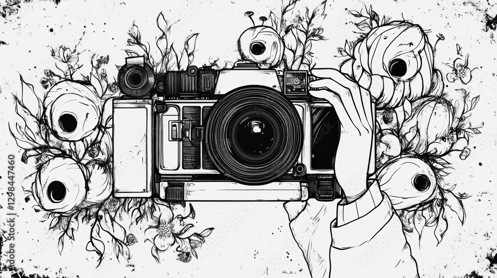 Poster documentary, a filmmaker adjusts focus while working on a documentary, showcasing high fidelity in a