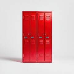 red metal school lockers against white background