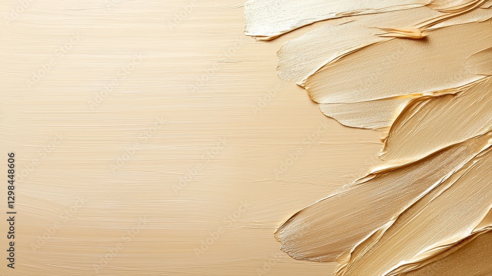 Poster textured beige paint strokes creating abstract patterns on a smooth wooden surface, artistic backgro