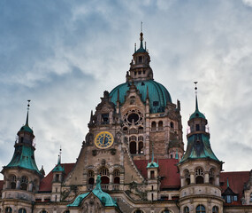 Fototapeta premium Detail, photographs and partial photographs of the old town hall of Hanover with its medieval structure and architecture.