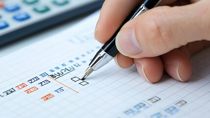 hand writing budget on notepad with pen, showing careful planning