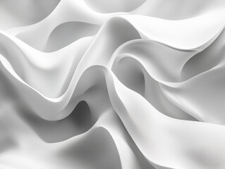 Elegant abstract white background featuring smooth, flowing fabric-like textures with soft curves and shadows. A sophisticated and modern backdrop ideal for branding, presentations, and digital design