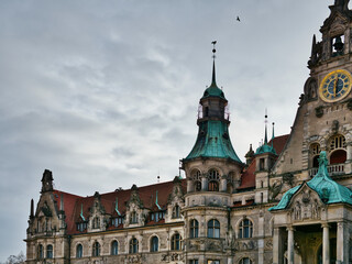 Detail, photographs and partial photographs of the old town hall of Hanover with its medieval structure and architecture.