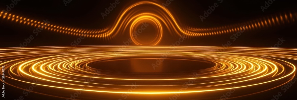 Poster Golden light patterns swirl in a cosmic landscape evoking spatial tranquility and depth. Generative AI