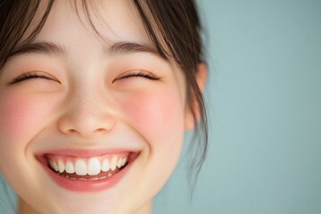 happy Woman smiling with closed Eyes.