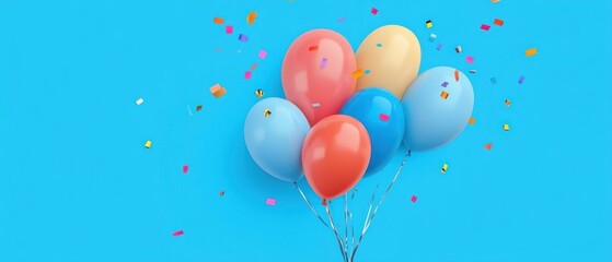 Fototapeta premium Colorful Balloons with Confetti on a Blue Background