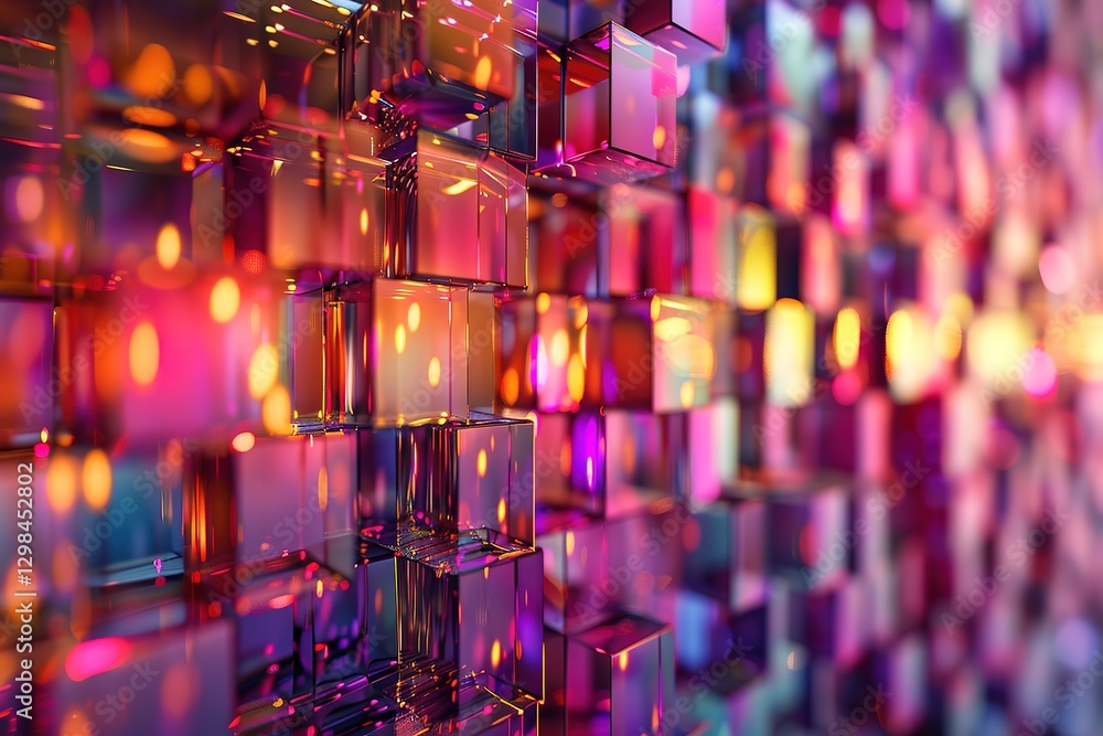 Aufkleber a digital world of shimmering 3d squares, creating a complex network of interconnected elements in v