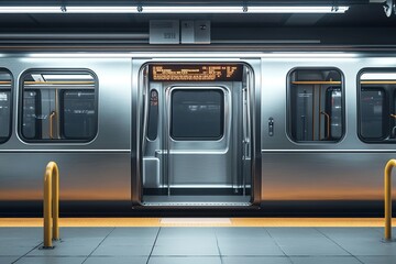 Modern Subway Train at Night Station Platform