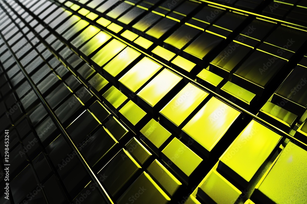 Aufkleber a dynamic square grid with sharp angles and bright contrasting colors like neon yellow and black