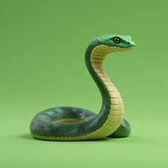 Fototapeta premium Green Snake on Green Background 3D Render