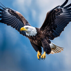 Obraz premium Bald Eagle in Mid-Air Flight with Fully Extended Wings