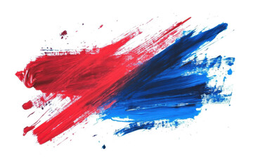 Red and blue grunge brush strokes of oil paint on a white background