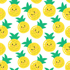 cute pineapple summer fruits seamless pattern background