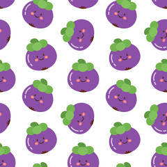 cute mangosteen summer fruits seamless pattern background