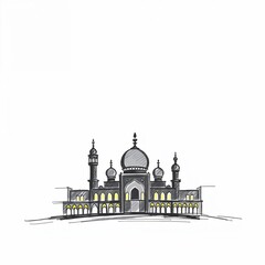 Fototapeta premium Islamic Palace: An artistic illustration of an elegant palace showcases intricate architectural details, evoking the rich history and cultural heritage of the region