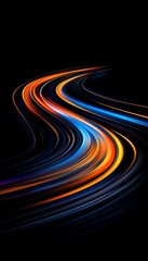 Abstract Swirling Light Trails on Black Background, Representing Speed, Motion, and Energy.