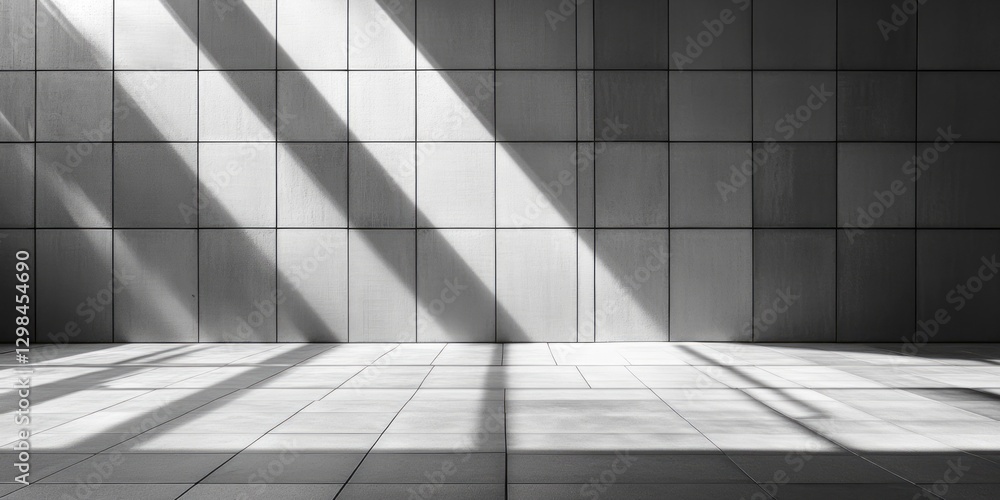 Poster light and shadow pattern on a tiled wall and floor