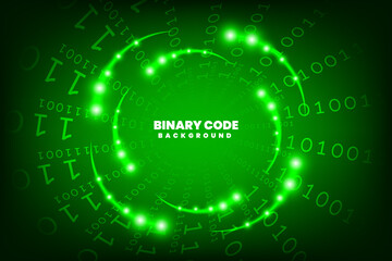 Tunnel with green binary code digits background