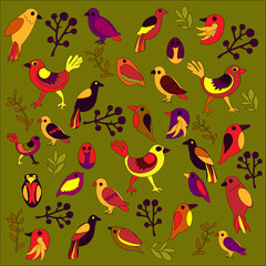 узор безшовный со сказочными фентезийными птицами