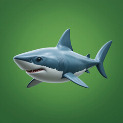 Obraz premium Cartoon Great White Shark 3D Render Green Background