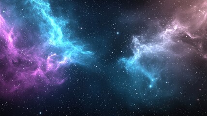 Fototapeta premium Vibrant cosmic nebula with pink and blue clouds, illustrating the wonders of the universe and space exploration.