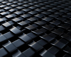 Close-up of a textured black woven surface with a smooth, sleek finish, symbolizing craftsmanship, design, and luxury in woven materials with a modern and minimalist appeal.
