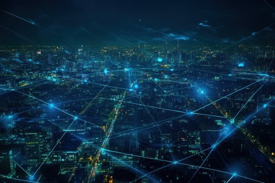 Unban wireless network night city technology.