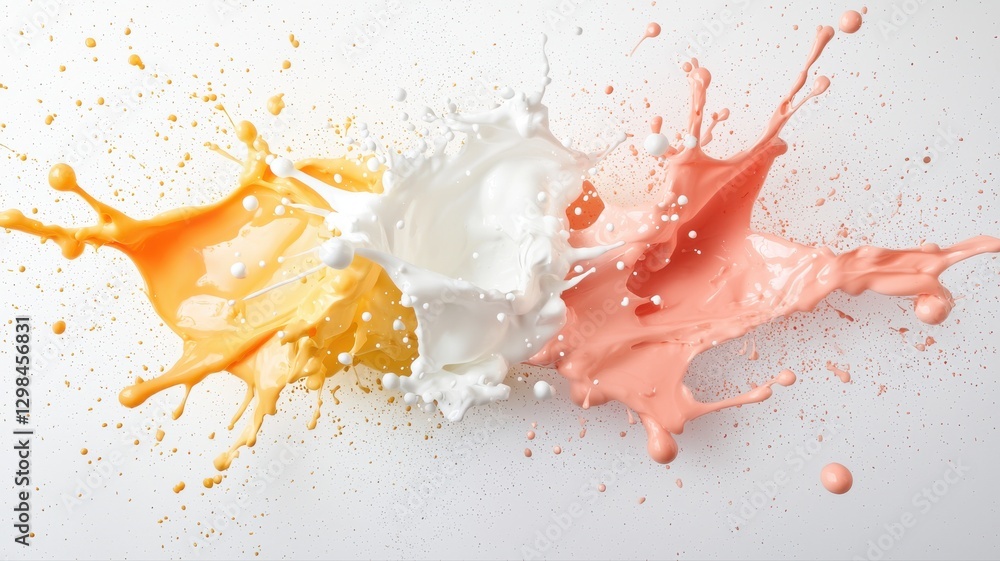 Aufkleber vibrant splashes of colorful liquids on white background showcasing dynamic artistic expressions in 