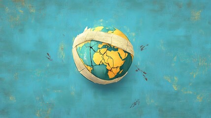 Fototapeta premium Bandaged Globe Illustration Symbolizing Healing and Recovery Concepts