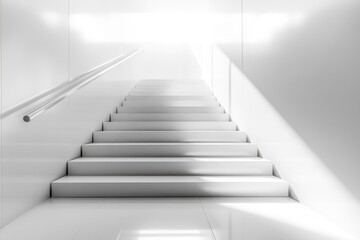White Modern Staircase with Sunlight, Minimalist Architecture, Clean Lines, and Simple Design