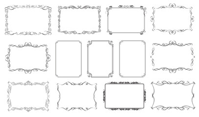 Retro ornamental frames and filigree floral ornaments. Vintage calligraphic borders. Isolated vector illustration set..eps