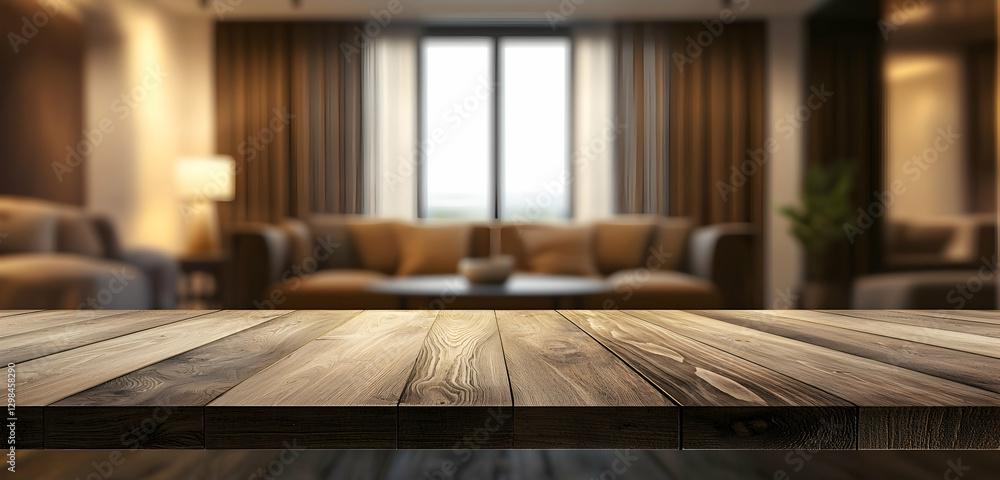 Aufkleber blurred living room background with empty table for abstract product display.