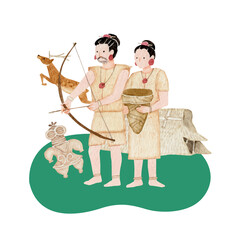 縄文時代　日本の歴史　水彩 イラスト