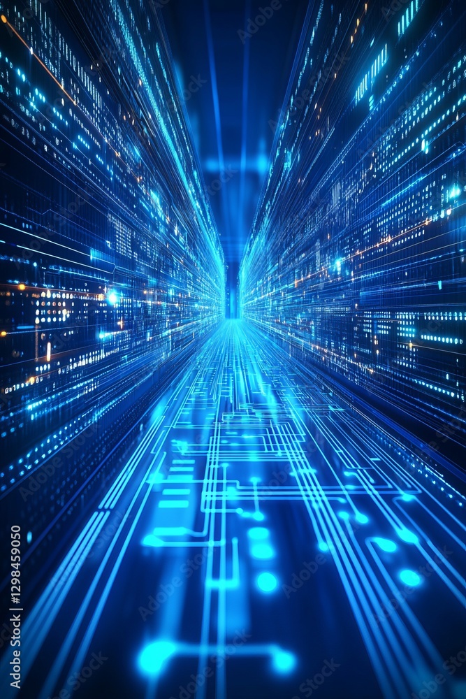 Poster digital pathway abstract flow of electronic connections on blue technology circuit background