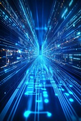 Digital Pathway Abstract Flow of Electronic Connections on Blue Technology Circuit Background