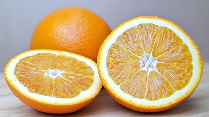 Fototapeta premium Juicy Orange Slices and Whole Fruit Closeup