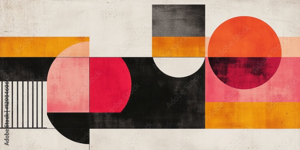 Poster abstract geometric composition featuring overlapping shapes and contrasting colors